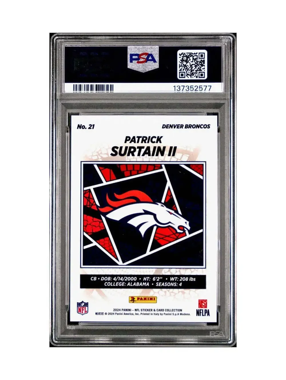 Patrick Surtain II Rookie 2024 Panini Sticker 240/299 #21 Red Foil PSA 8 NM-MT